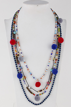 Multi Beaded Colorful Long Necklace Set 6KAC2